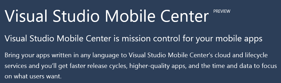 VS 2017 Mobile Center