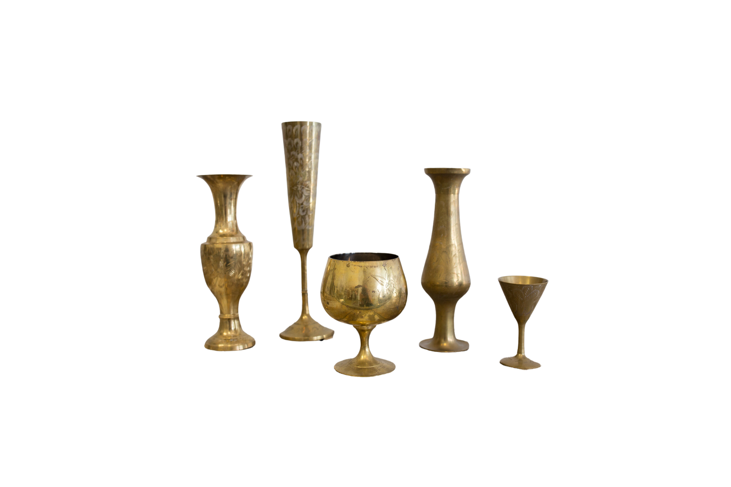 Brass Bud Vases and Vessels, Assorted — Curated Event Rentals
