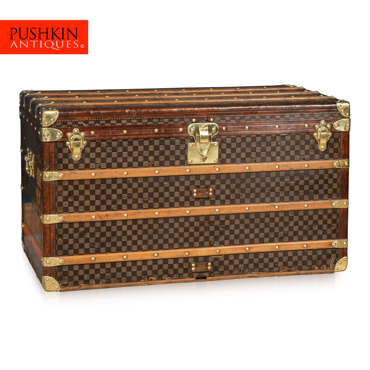 Lot - Two vintage travel trunks: Louis Vuitton trunk with key