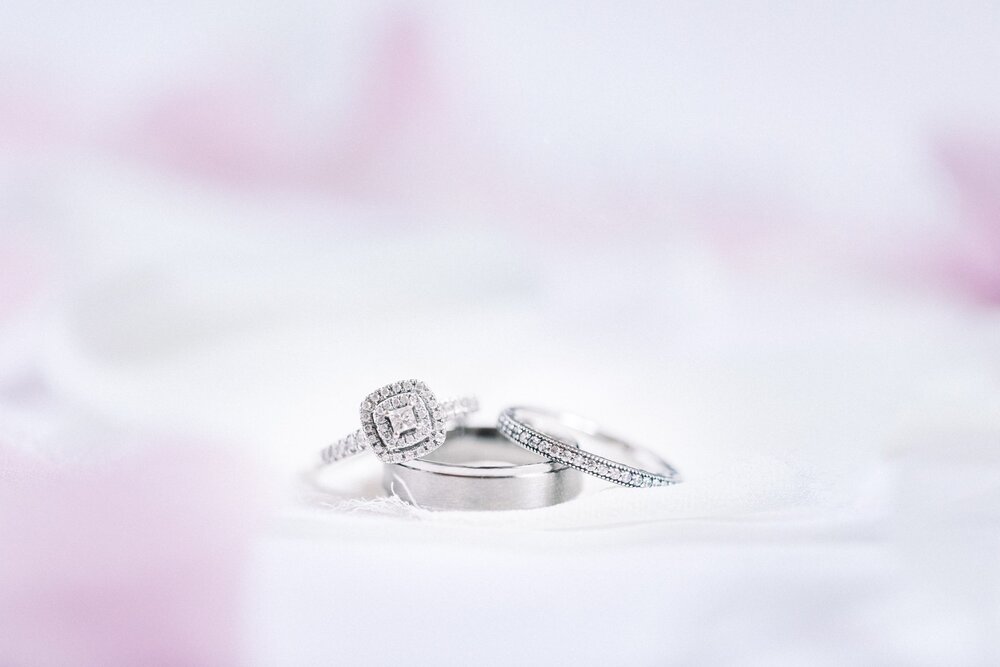 Diamond Scotch 14k White Gold Plated Simulated Blue Topaz and CZ 3-Stone Engagement Promise Bridal Ring Matching Eternity Band Ring Set Bridal Jewelry