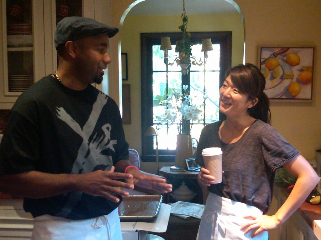 CHEF MARCUS AND CHEF LISA EXCHANGING TIPS ON CLARIFIED BUTTER