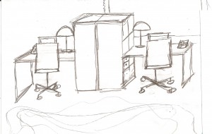 A sketch of new office workstation by PJ Mehaffey