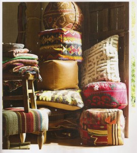 A pic of new kilim cubes and floor cushions from Pottery Barn