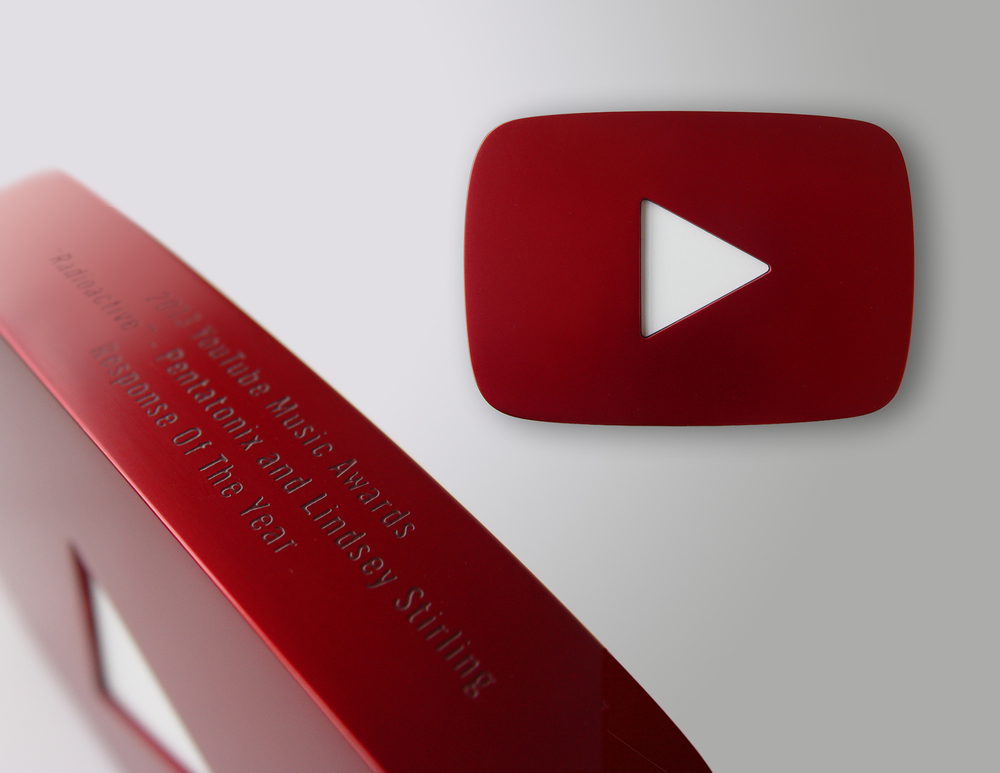 anodized aluminum Youtube Music Award with infilled etching