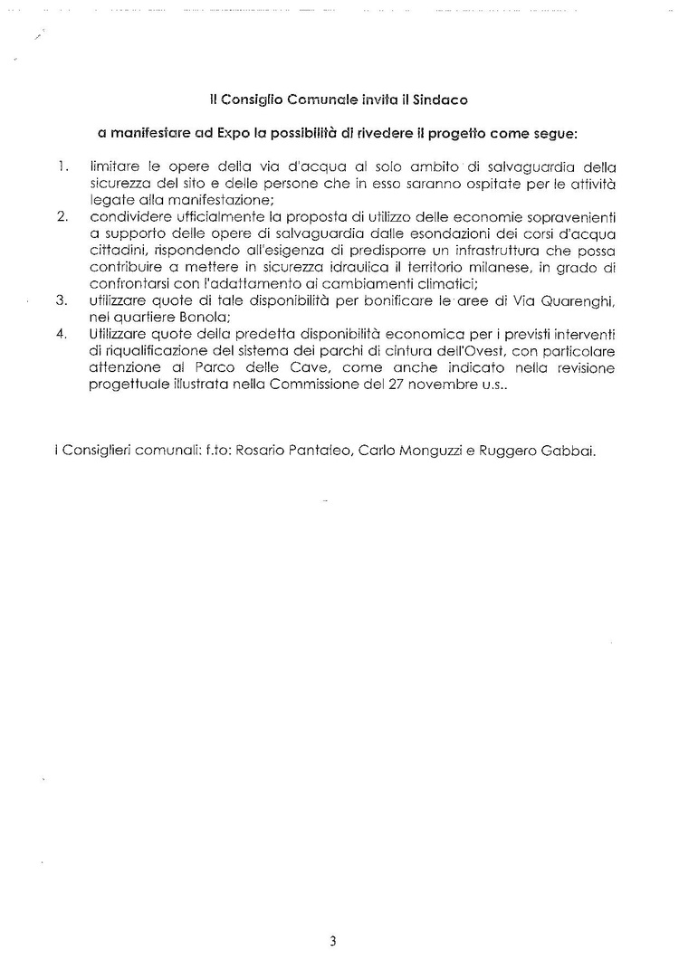 Mozione approvata dal Consiglio comunale di Milano il 26 gennaio 2015