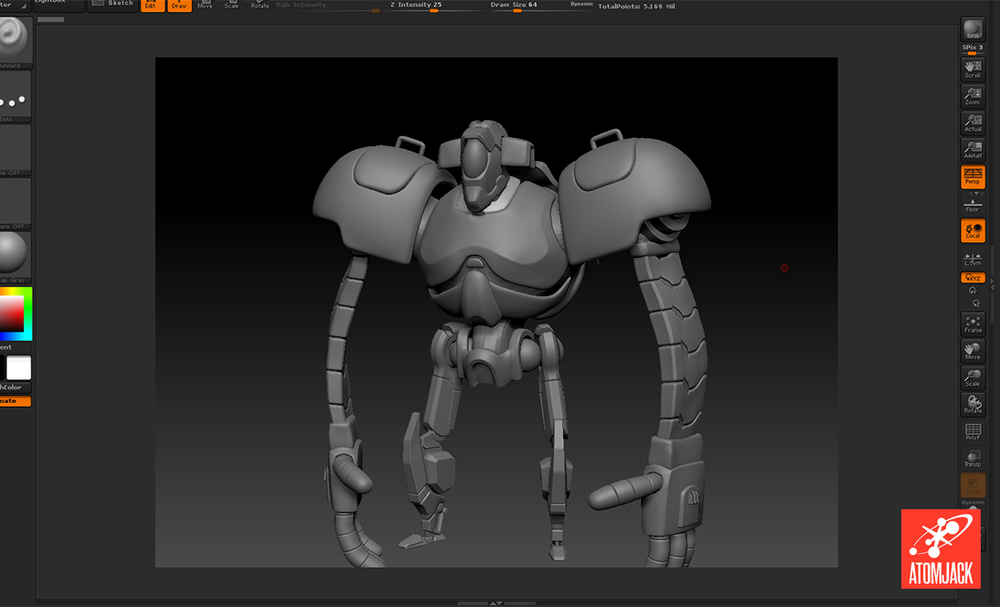 An early, high-poly pass on the Robot model in Zbrush.