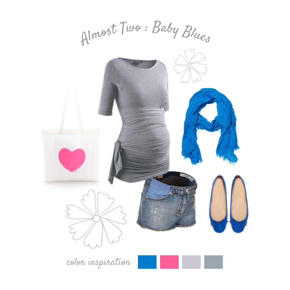 Baby Blues Bright, modern, comfortable. Try a stretchy wrap on top, creating a flattering look for mom while also showing off that bump! Bright, bright accessories add amazing color to your photos and help to keep things looking modern. Flats are comfortable, casual, and stylish for warm weather and keep you and baby safe!
