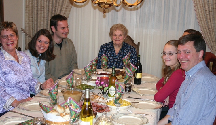 This is one section of our thanksgiving table, after Opa passed away and Oma sat at the head.  Ben is on the left.  