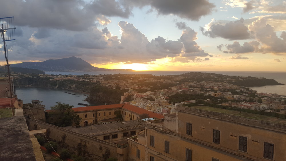  View from our deck. In the forefront you can see the old Procida Jail (it was a castle until being converted in 1815) which is no longer in use but has housed anti-fascists, fascists, and big-time mafiosos.  