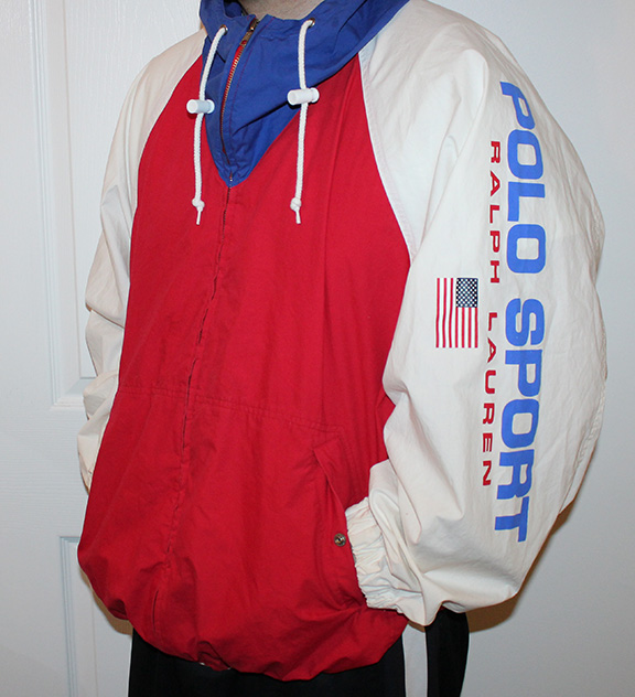blue and red polo jacket