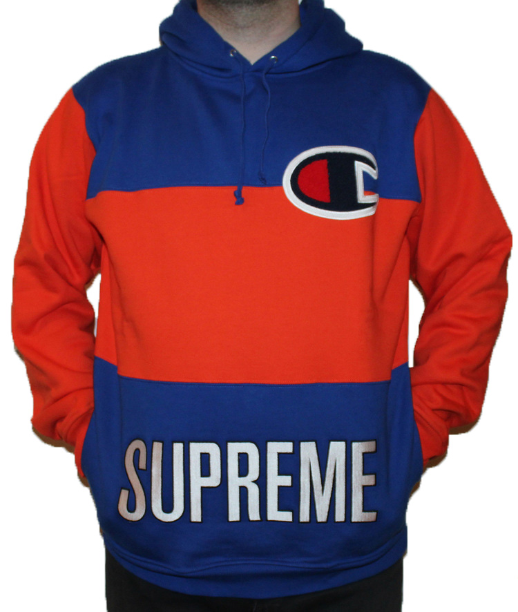 blue and orange supreme hoodie