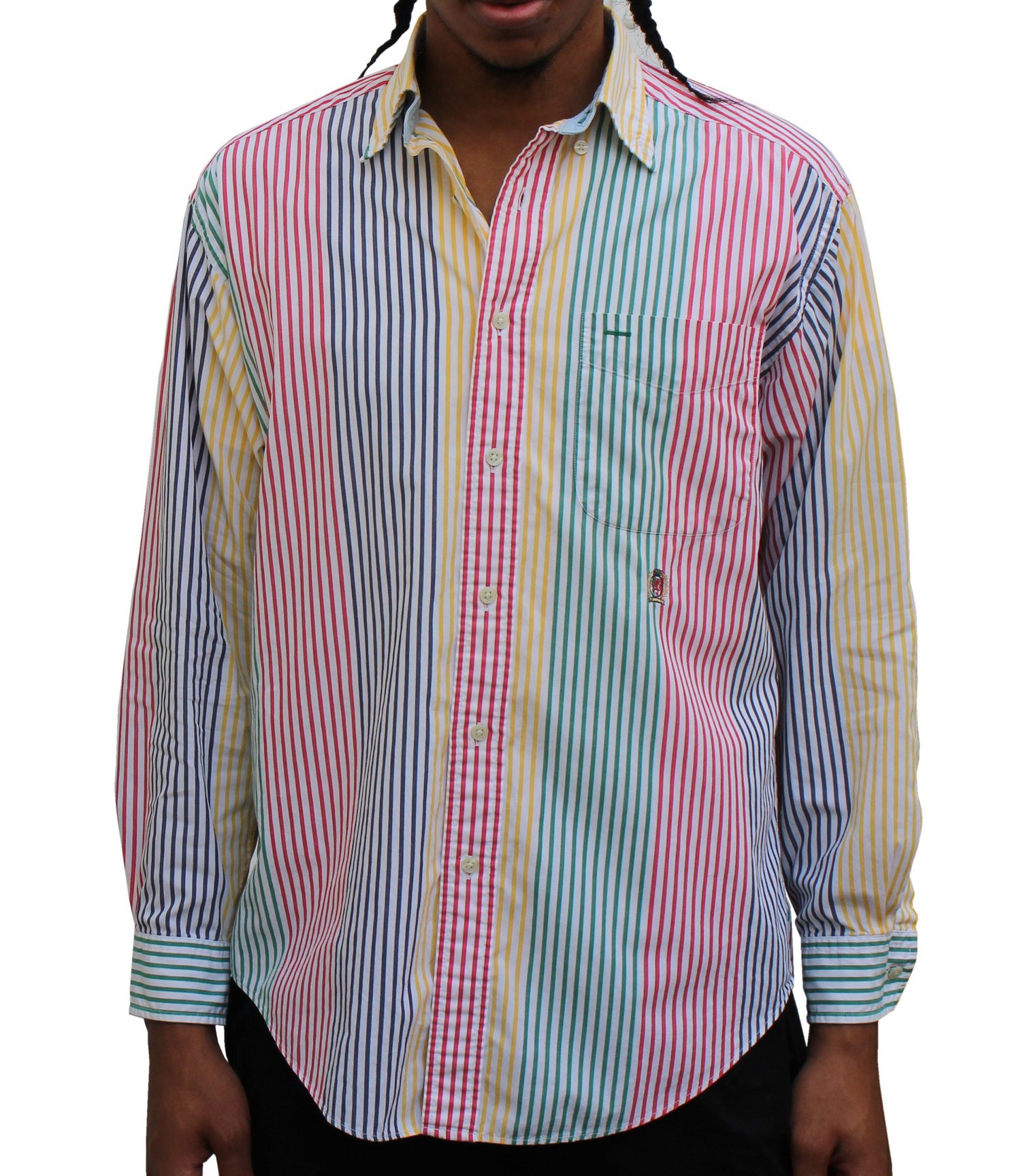 NWT MENS TOMMY HILFIGER  MULTICOLOR STRIPED LONG SLEEVE BUTTON UP SHIRT S L M 