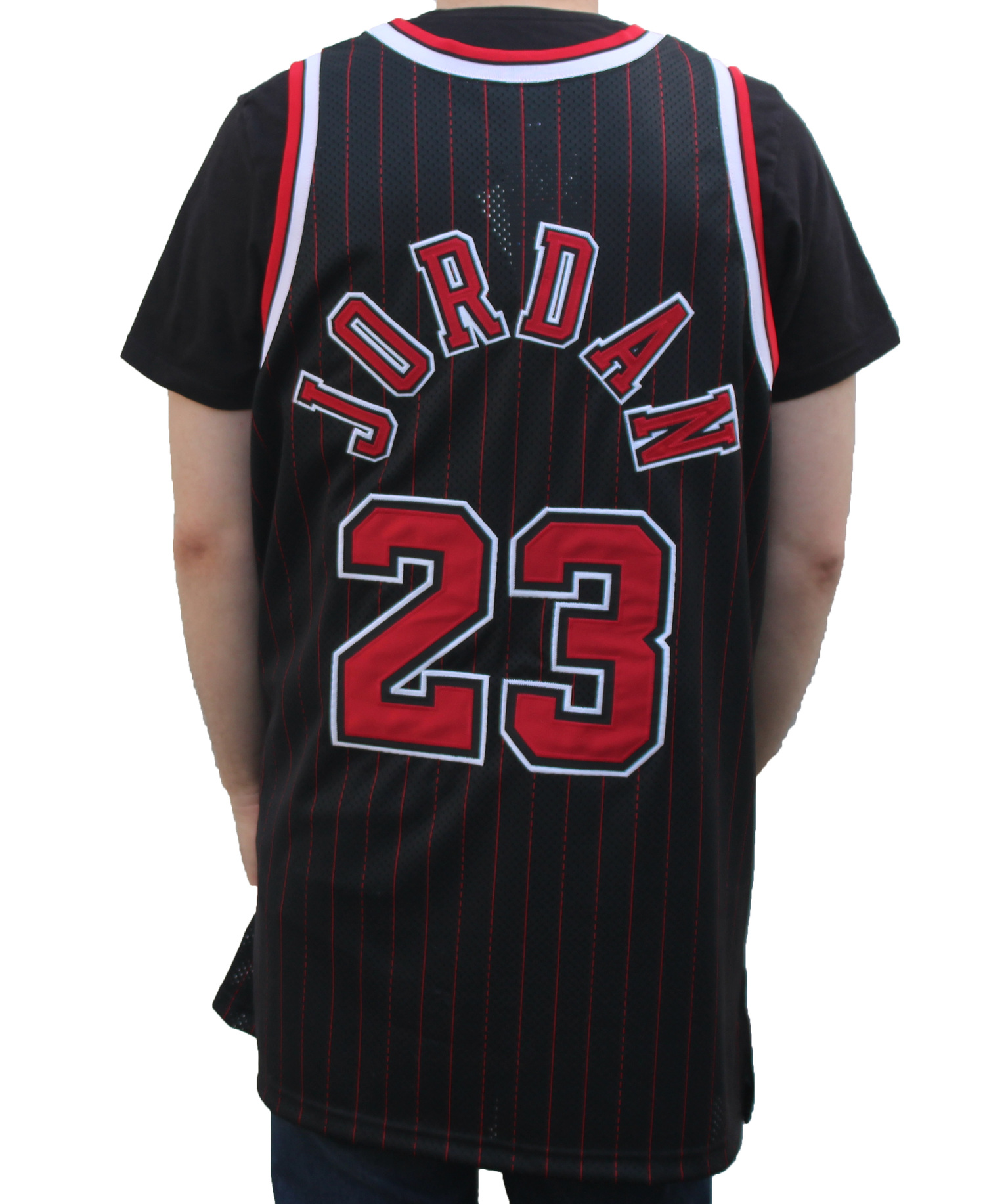 NBA Chicago Bulls Michael Jordan #23 jersey black stripes size L length+2,  KIN