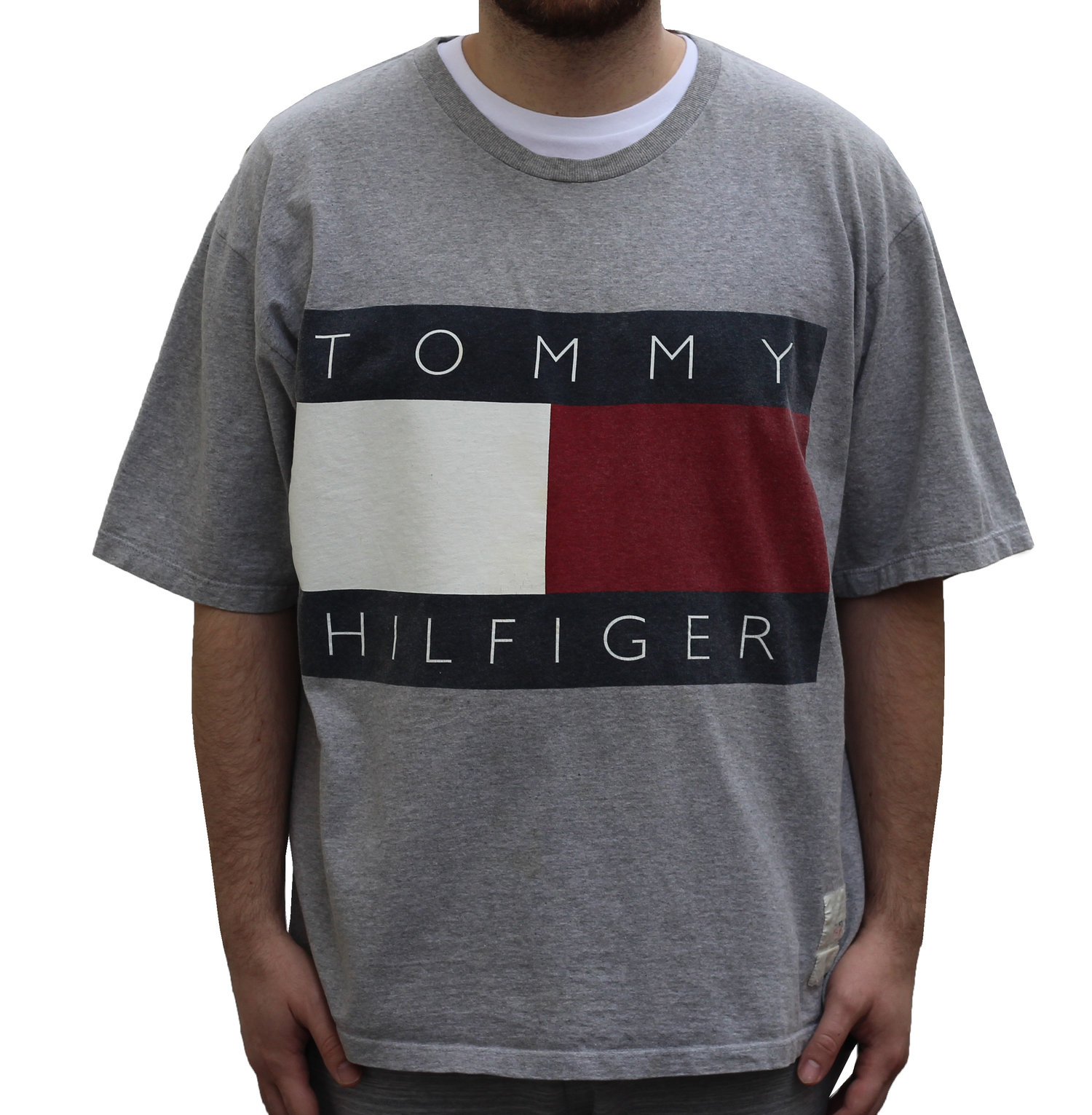 Vintage Tommy Hilfiger Big Grey (Size Heather — T Roots Logo XXL) Shirt