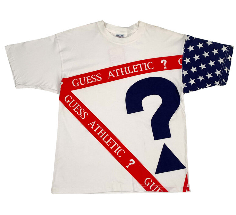 red white and blue guess shirt
