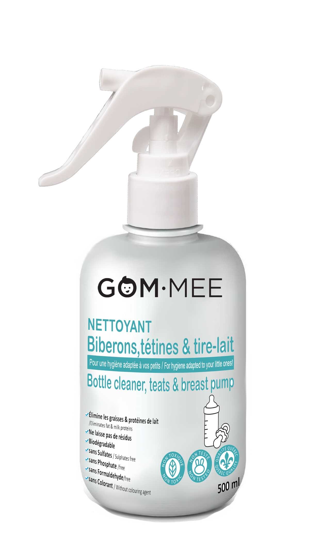Nettoyant à Biberons Tétines Tire-lait Biodégradable 500ml  GOMMEE —  GOM-MEE croûte de lait; soropon, chapeau, allaitement, eczema