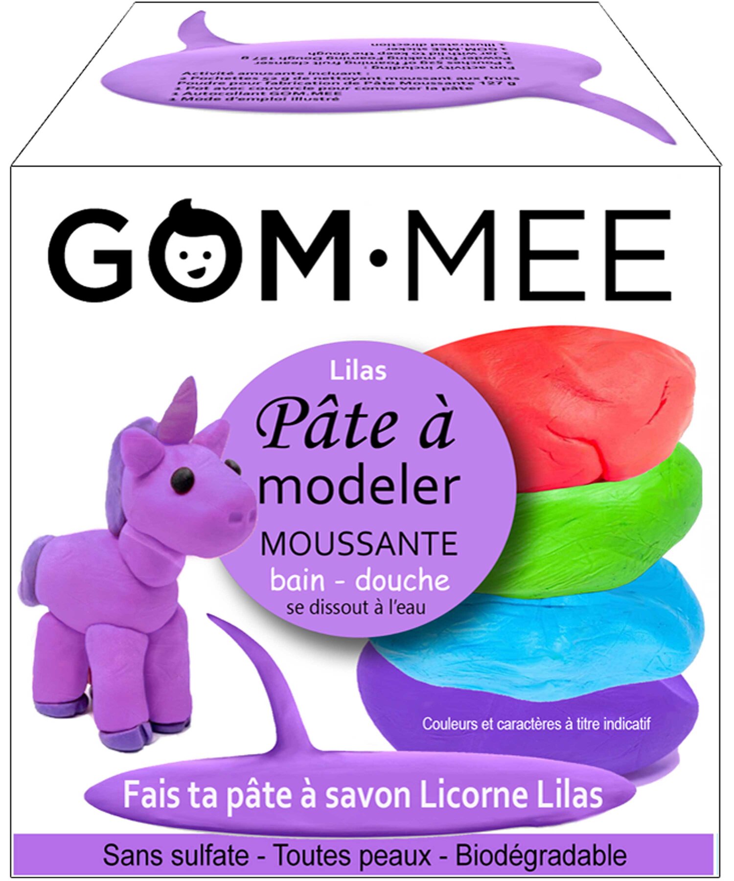 Boite la Fabrique, Pâte à modeler Moussante Corps LICORNE LILAS  GOMMEE —  GOM-MEE croûte de lait; soropon, chapeau, allaitement, eczema