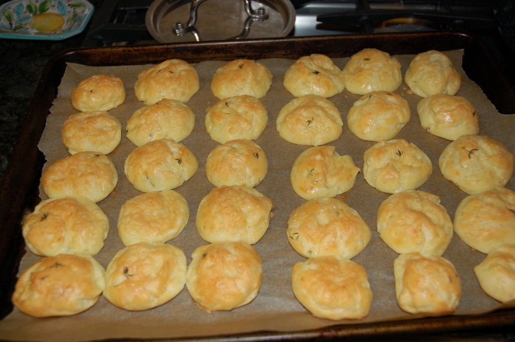 Thyme gougeres, fresh out of the oven.