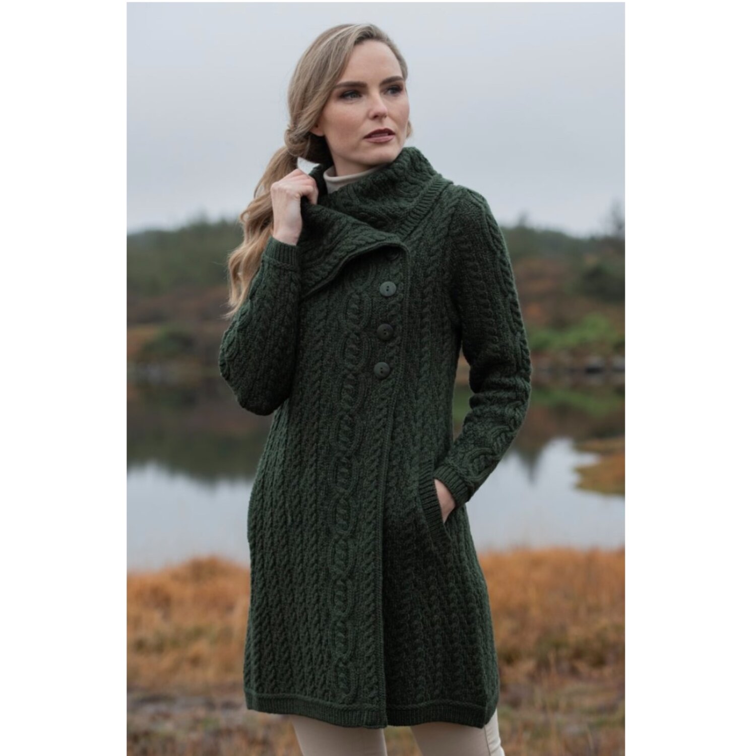 The Irish Boutique-Green 3 Button Sweater Coat