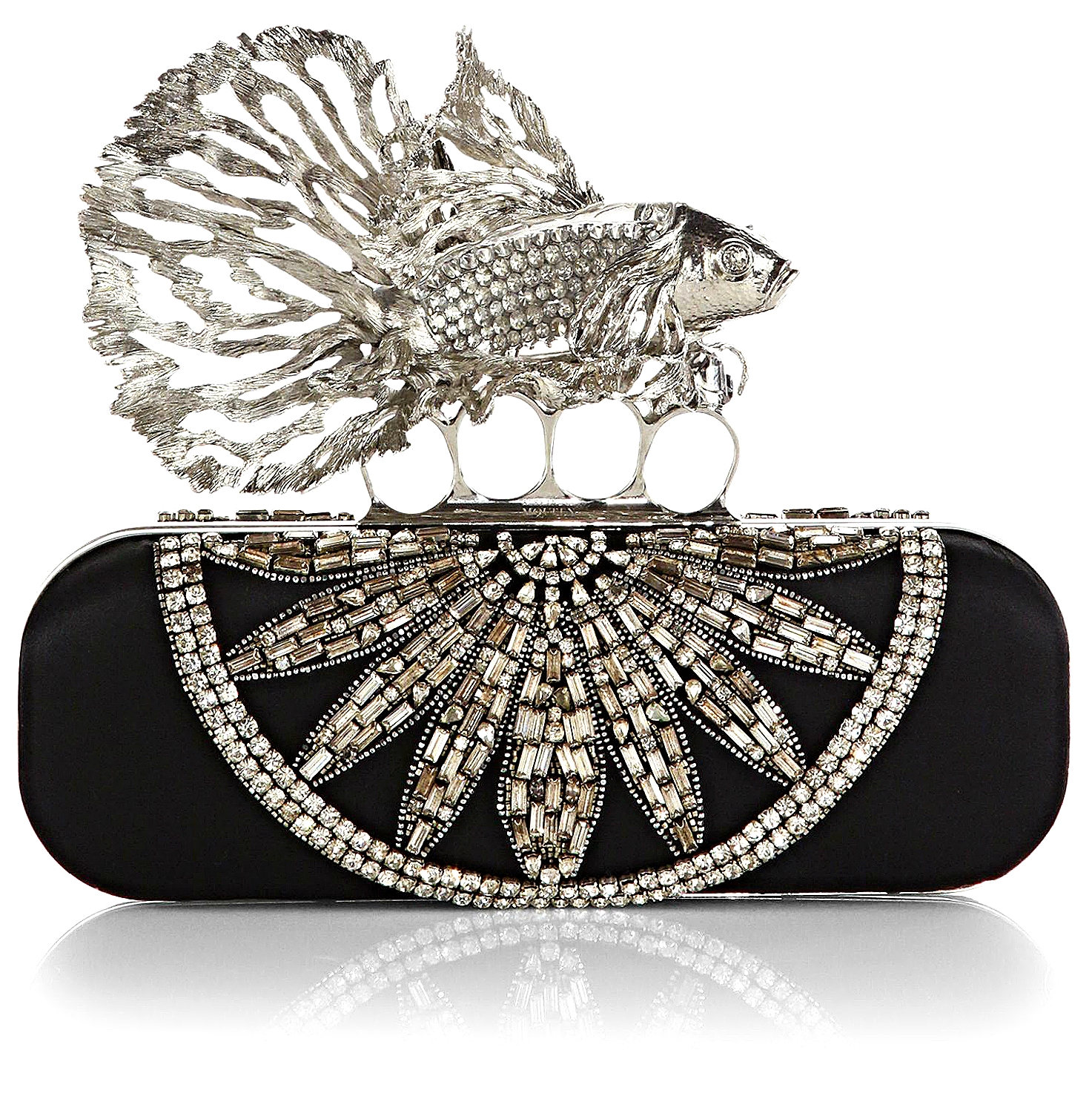 A crow four-ring clutch with gold Art Nouveau sequin embroidery. From the  Alexander McQueen…