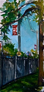 Plein air painting by Christine Montague - Lakeshore Road from Starch Building