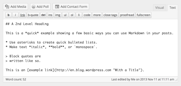 markdown in wordpress text editor