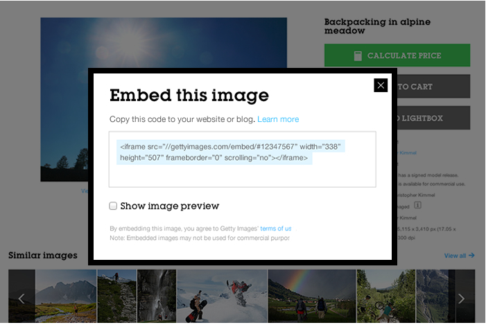 Getty's new embed feature
