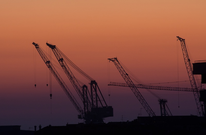 Port cranes at sunset, Livorno
