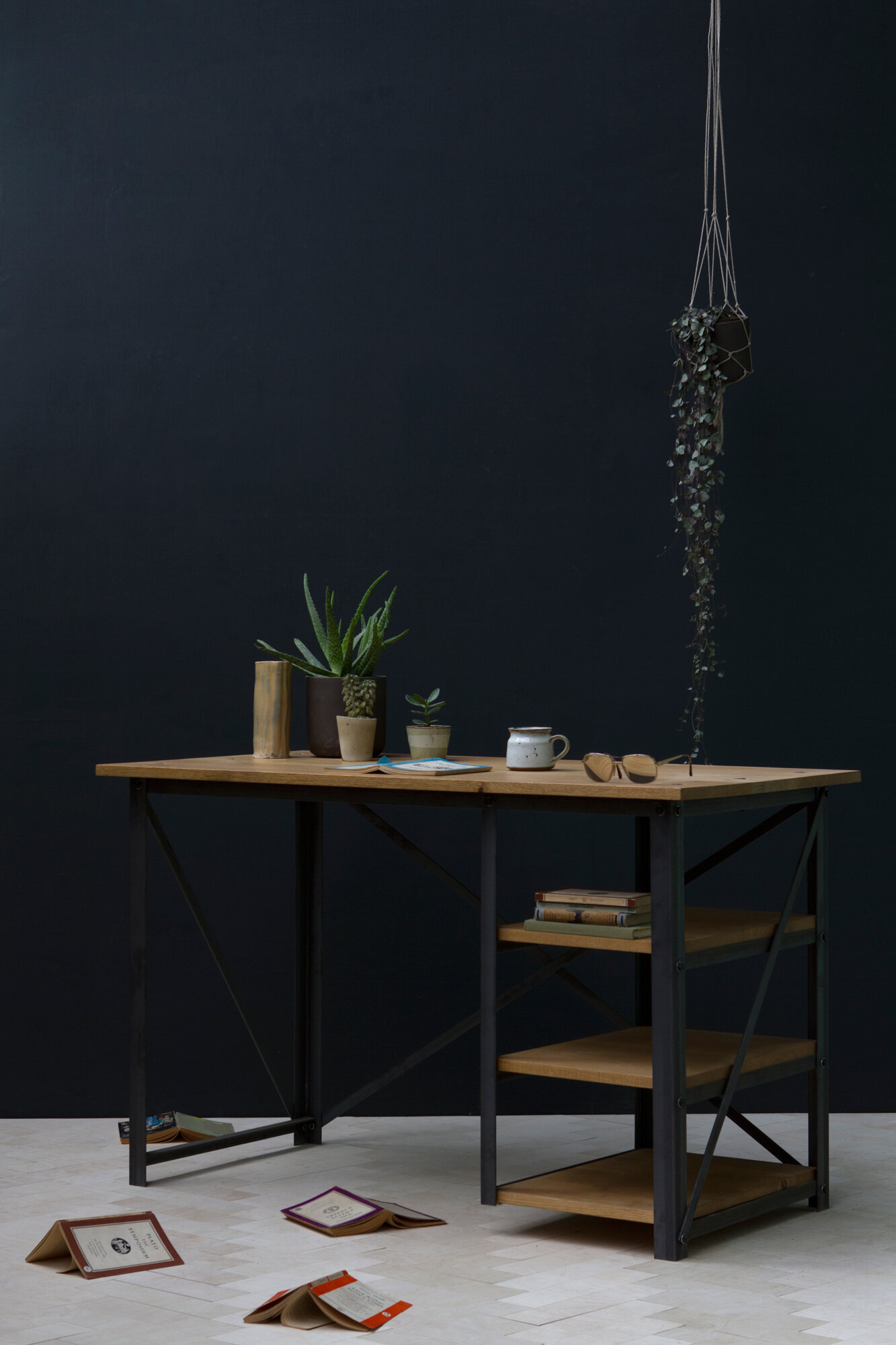 Slim Industrial Desk With Shelves Konk Custom Handmade