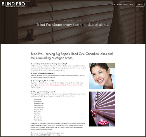 SEO and Site Redesign for New Business, Blind Pro - Ultrasonic Blind Cleaning in Big Rapids, MI
