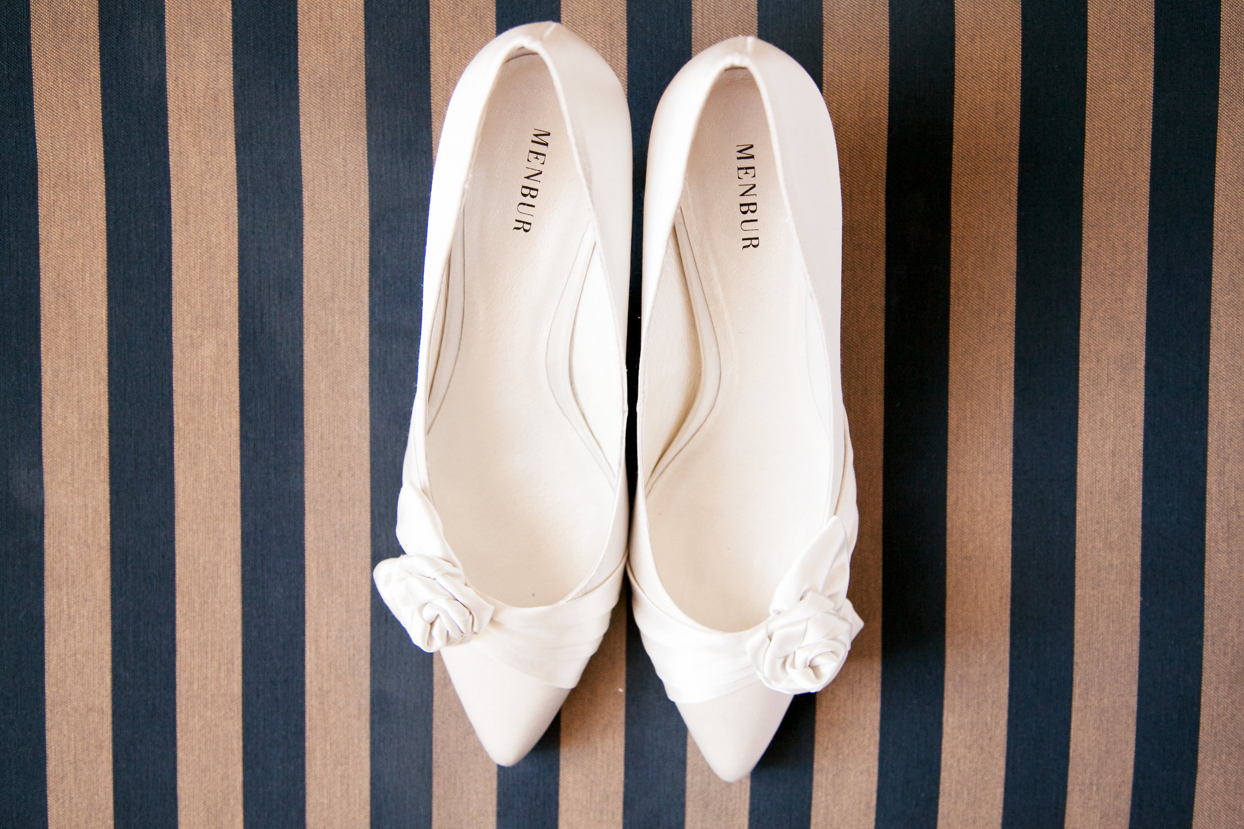Menbur White Wedding Shoes// Mark Hopkins Wedding San Francisco Photographer