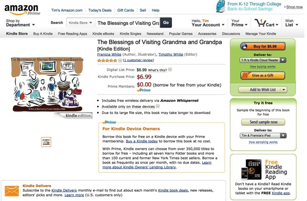Screenshot of Amazon Page for The Blessings of Visiting Grandma and Grandpa by Franicia Tomokane White from Saipan