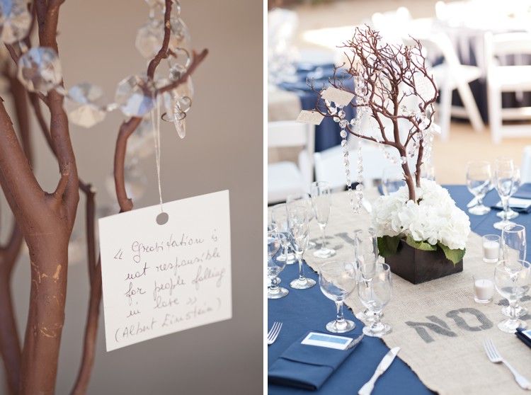 manzanita branch and hydrangea wedding centerpieces