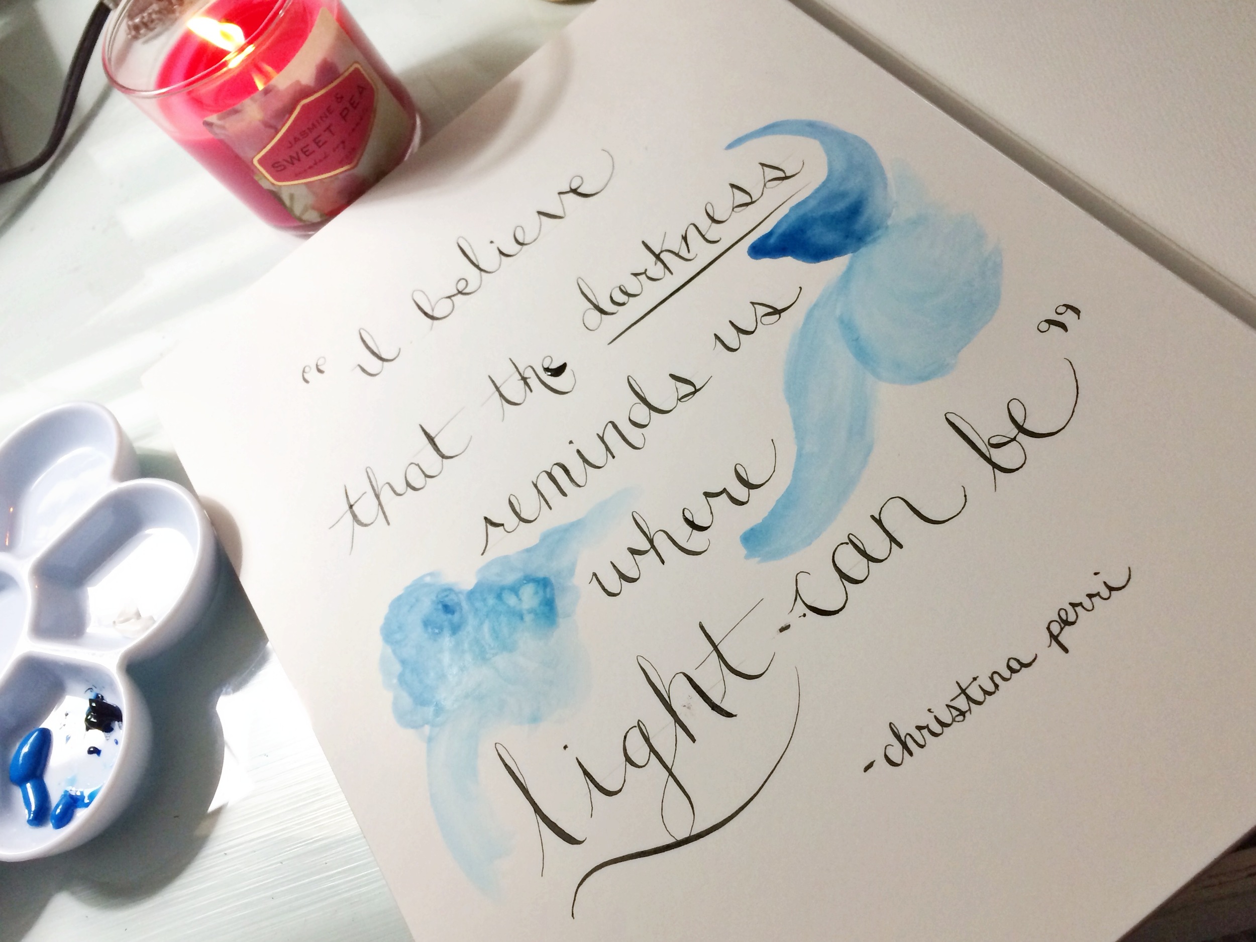 practicing my calligraphy and playing with a new set of watercolors & watercolor paper.
