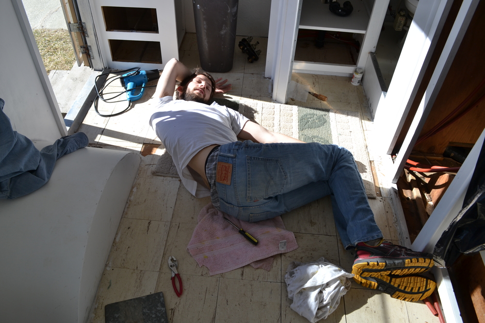 Plumbing is hard work. Excuse me while I nap in this awkward position.