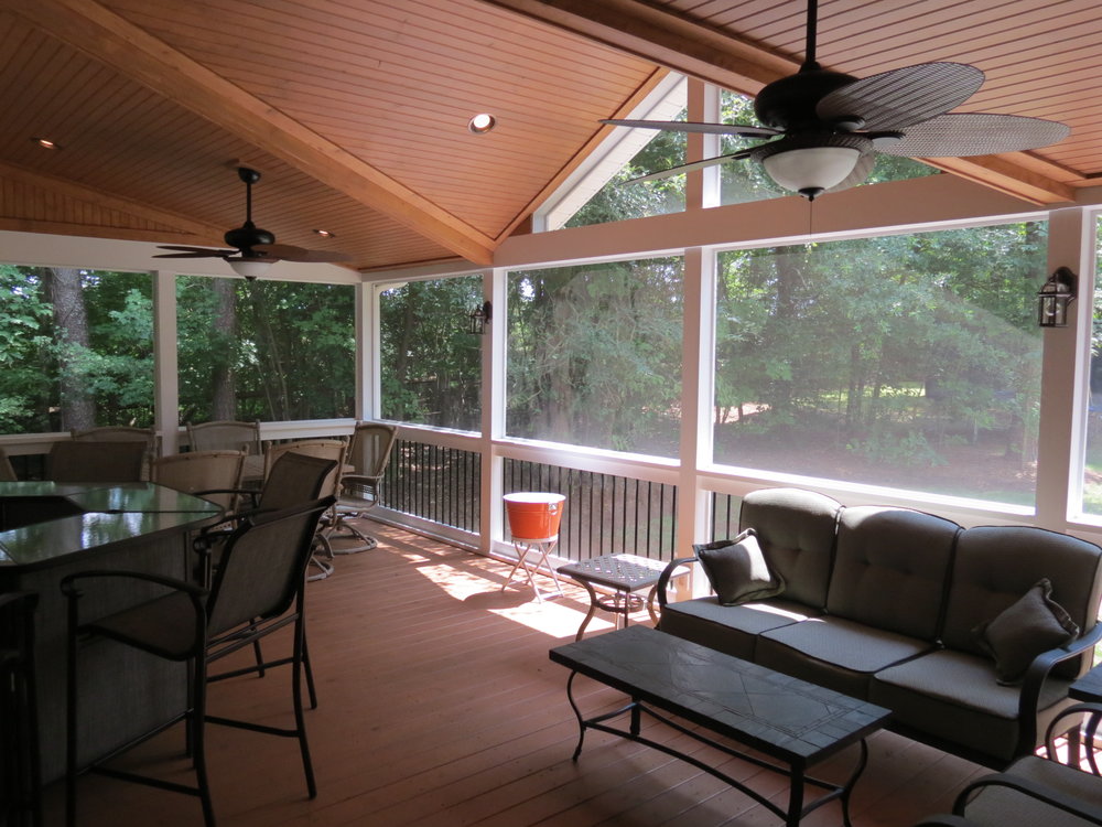 Screened Porch with Open gable Shed Roof — DeckScapes