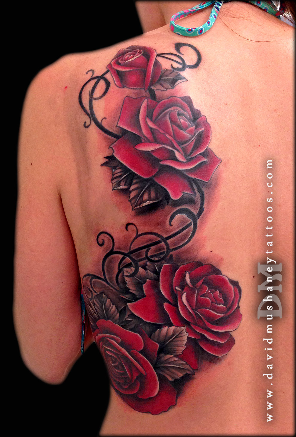 Black And Red Rose Tattoo Shoulder