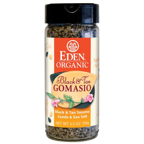 This black and tan gomashio by eden organics is perfect for a vegan meal with brown rice!