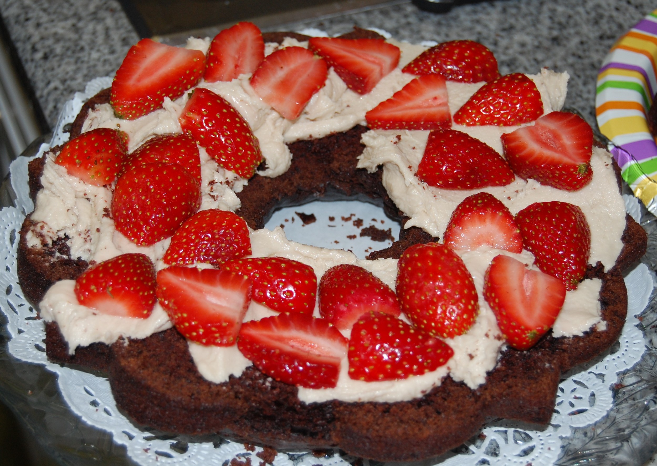 Layer 1 pf Liza's Vegan Chocolate Strawberry Shortcake