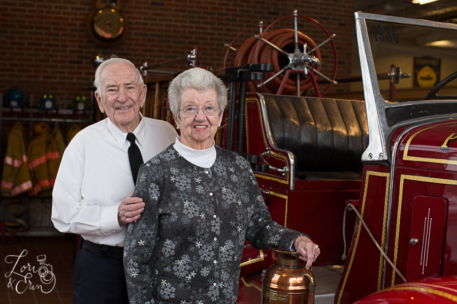 grandparents with fire truck