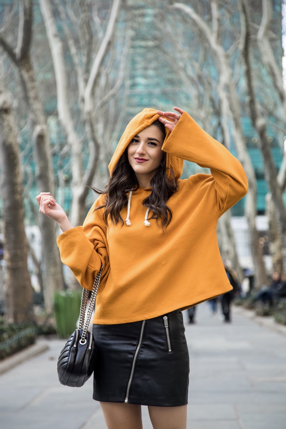 How Blogging Affected My Self Confidence // Yellow Sweatshirt + Black Pleather Skirt