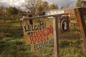 The welcome sign at Dancing Rabbit Ecovillage.