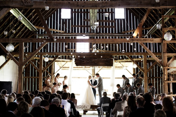 Bride and Groom Wedding Ceremony at the Enchanted Barn