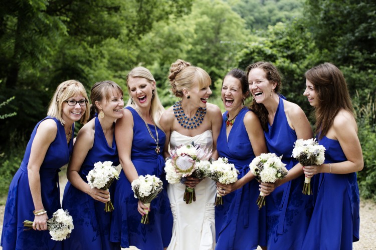 Wedding bridal party holding bouquets