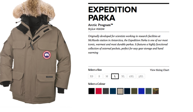 canada goose jackets size chart