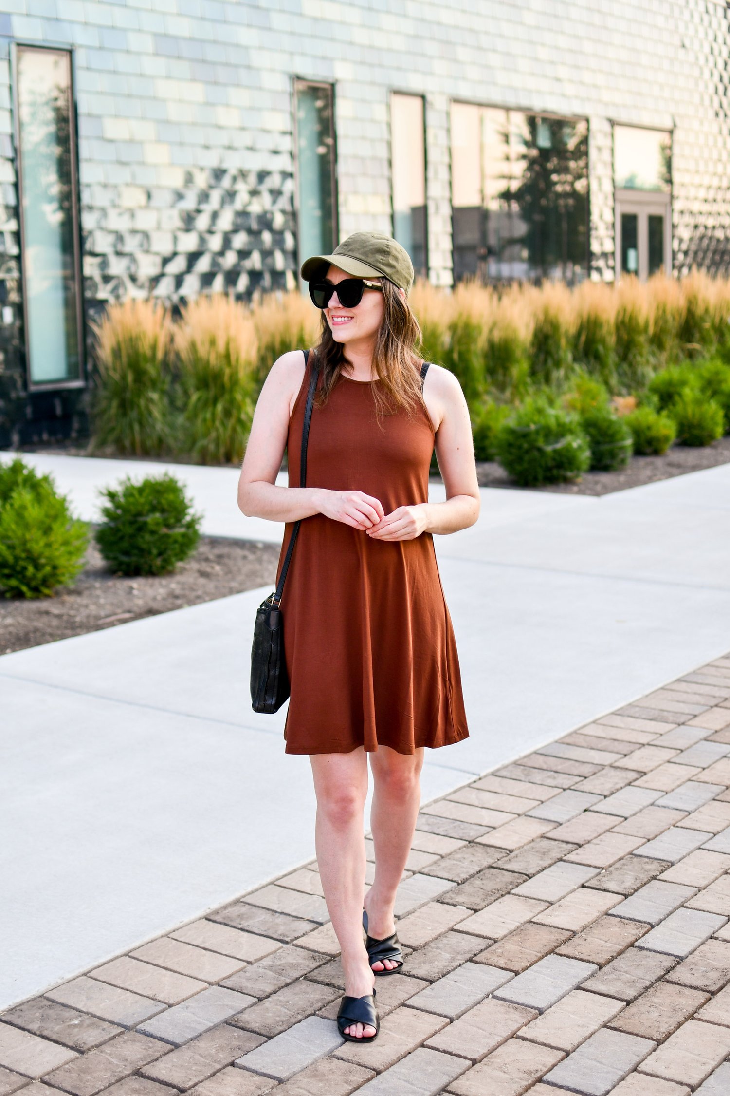 dress brown heels outfit