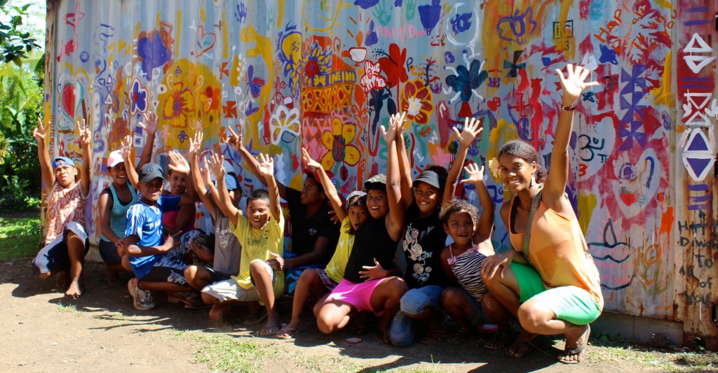 Kids with mural