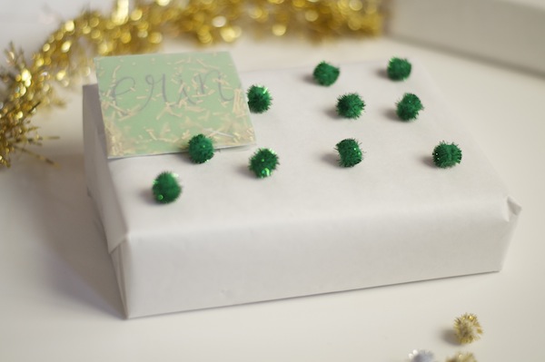 green pompom gift wrap
