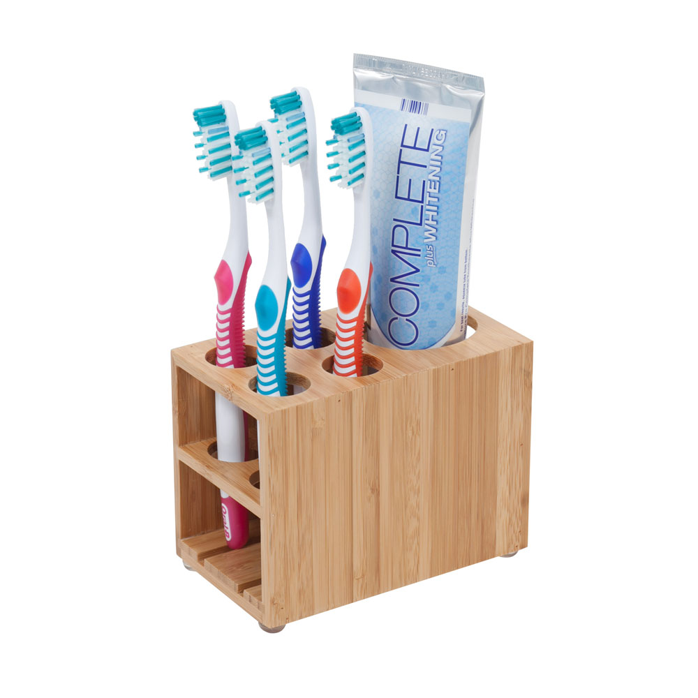 Evideco Free Standing Bamboo Ecobio Toothbrush and Toothpaste Holder Wood Brown 