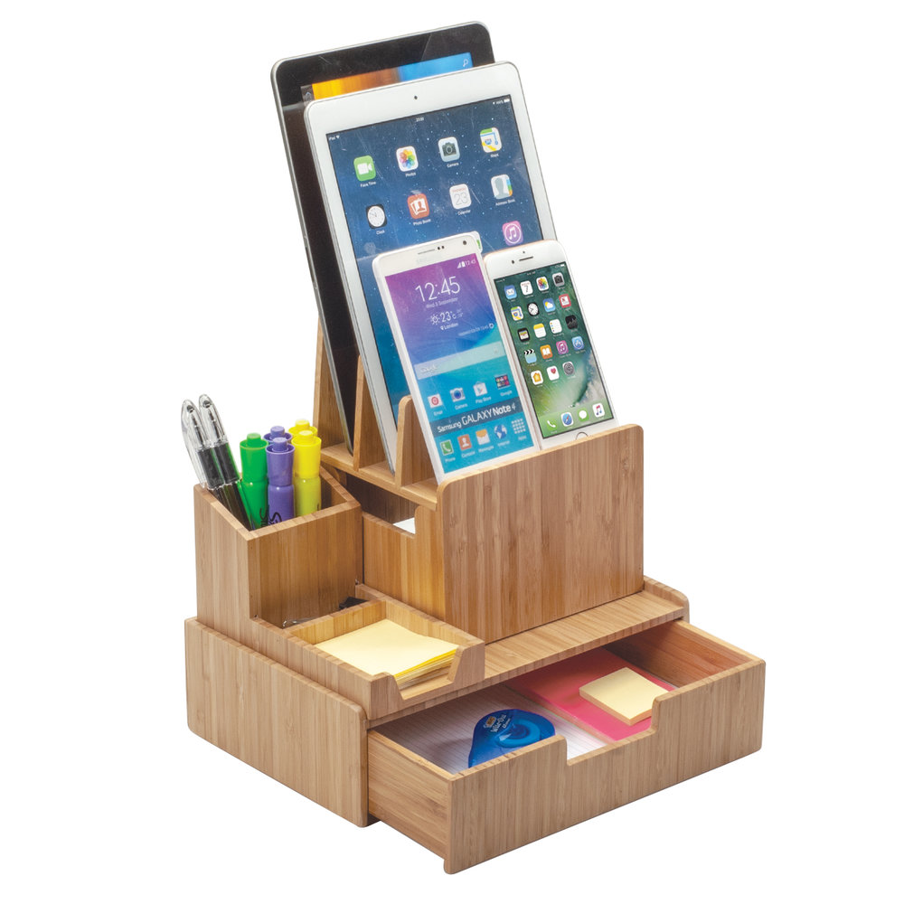 MobileVision Bamboo Pencil Holder with Tray for Storing and Stationary Items 